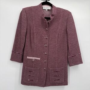 St John Collection Suit Jacket Womens 6‎ Pink Knit 3/4 Sleeve Button Front USA